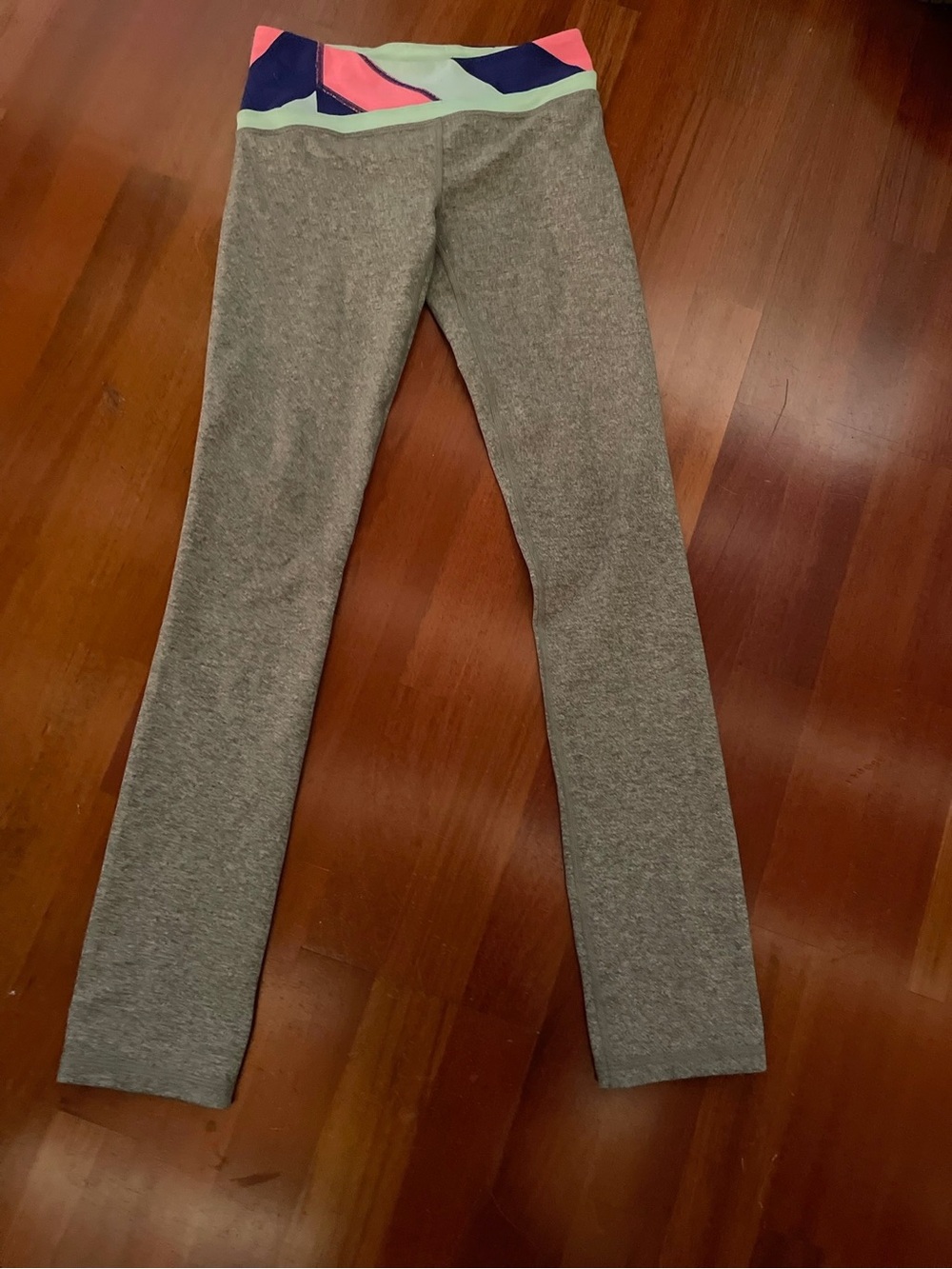 Ivivva Gray Leggings with Pink, Navy & Mint Colorblock Waistband